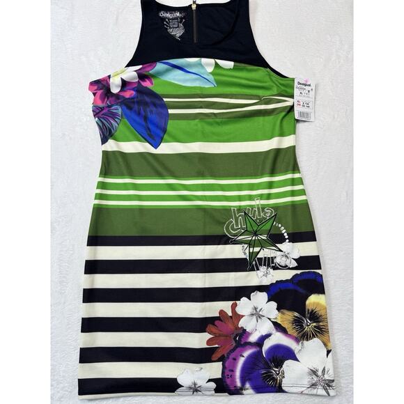 Desigual Striped Floral Chula Dress XL Sleeveless Fitted Design Resort Vacay - Picture 1 of 7